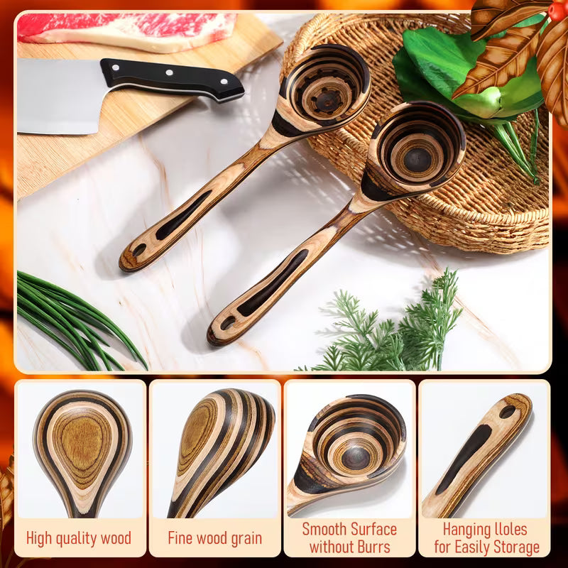 9-Piece Brown Pakkawood Kitchen Utensil Set