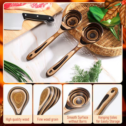 9-Piece Brown Pakkawood Kitchen Utensil Set