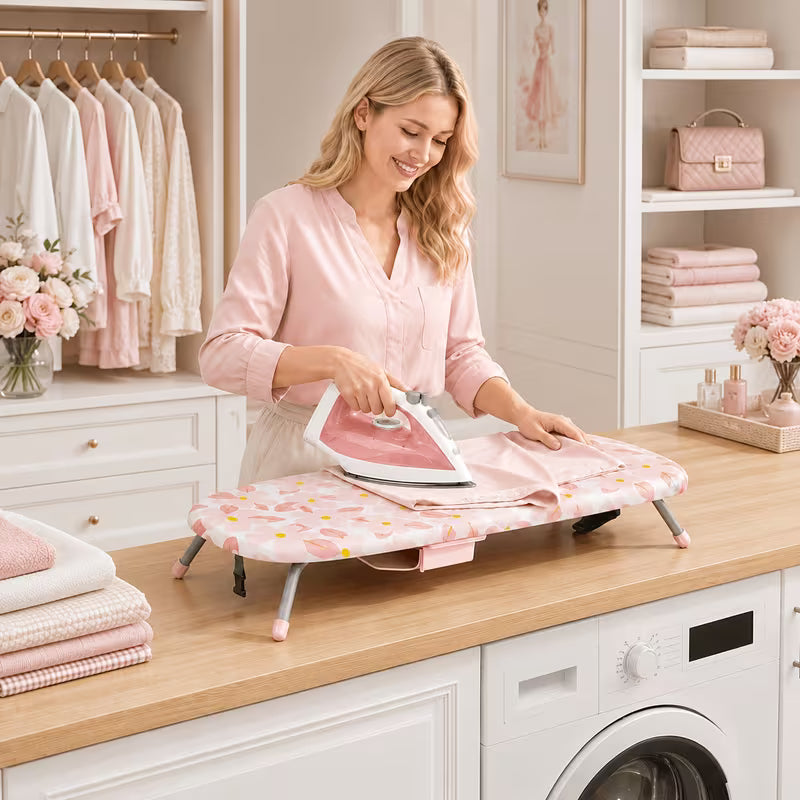 Small Foldable Tabletop Ironing Board with Iron Holder, Heat-Resistant Cover & Non-Slip Feet, Portable Mini Ironing Board for Home, Dorm & Travel