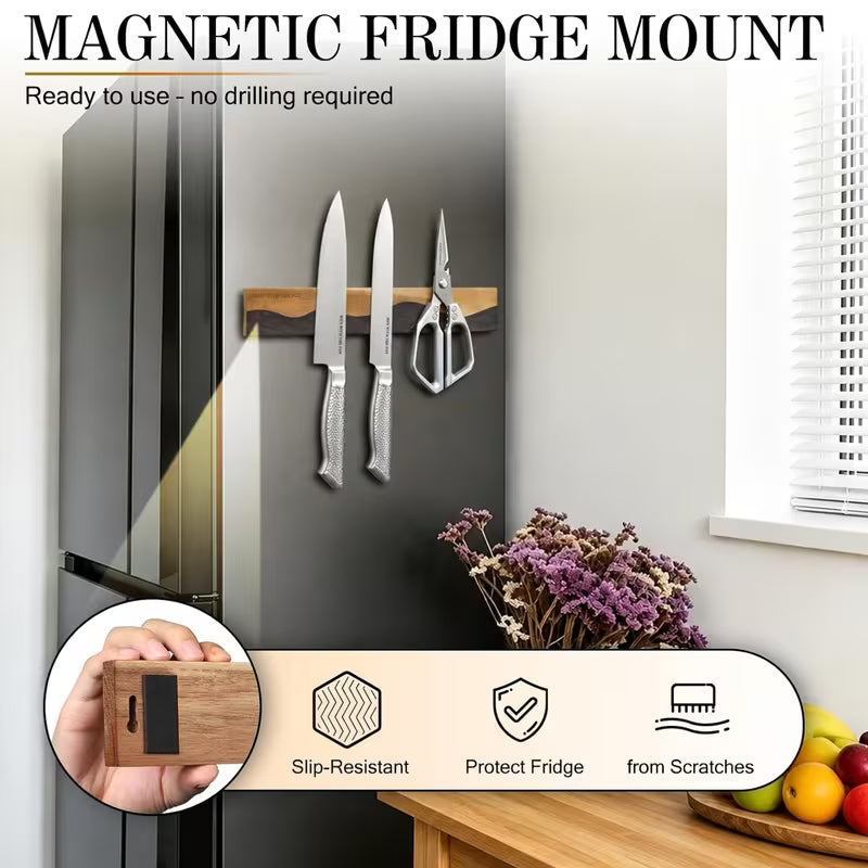 16-Inch Magnetic Knife Holder – Wood & Black ResinKeep Your Kitchen Clean, Organized &amp; Clutter-Free