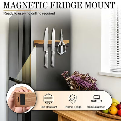 16-Inch Magnetic Knife Holder – Wood & Black ResinKeep Your Kitchen Clean, Organized &amp; Clutter-Free