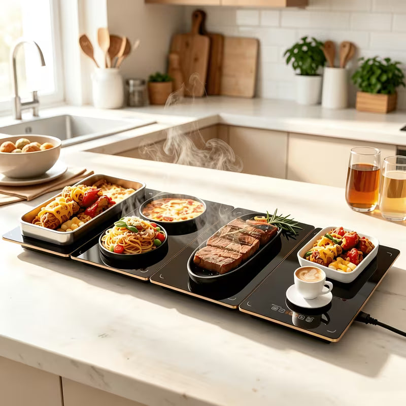 4-in-1 Electric Food Warmer Mat with Temperature Control & Timer