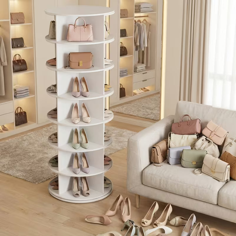 7-Tier 360° Rotating Shoe Rack Tower, Spinning Shoe Organizer and Storage Carousel for Entryway, Closet, Bedroom & Living Room