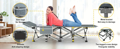 Folding Camping Cot Bed Adult Portable Heavy Duty Oxford Sleeping Cot w/ Pad Bag