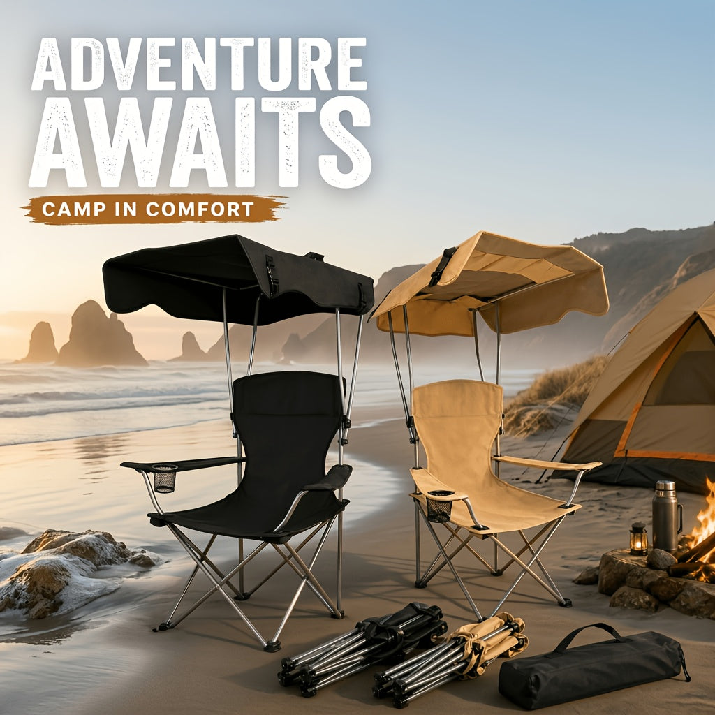 Outdoor Camping Chair w/ Canopy Foldable Portable Chair Cup Holder Carry Bag