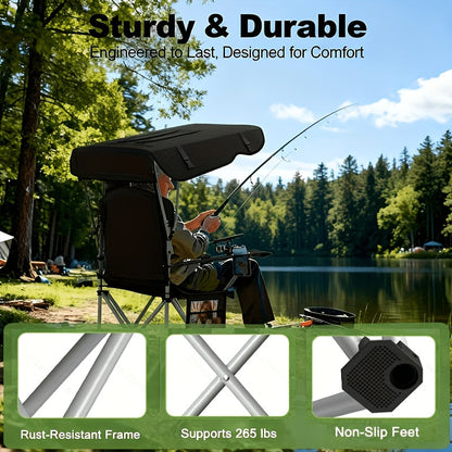 Portable Camping Chair with Canopy Folding Outdoor Chair Beach Fishing