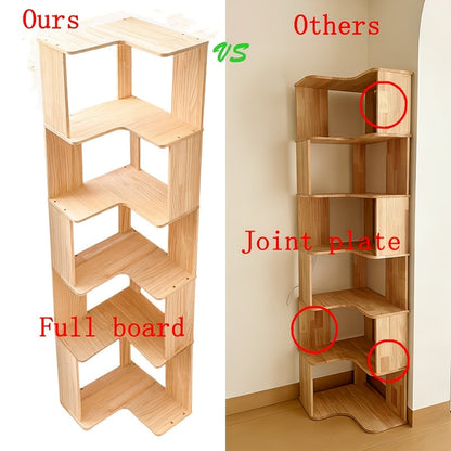 Solid Wood Corner Bookshelf 3/4/5 Tier Rustic Bookcase Storage Shelf Stand