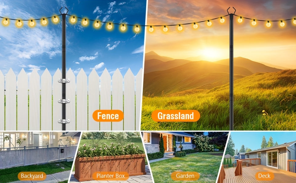 2/4/6 Pack 8.9FT String Light Poles Heavy Duty Outdoor Patio Garden