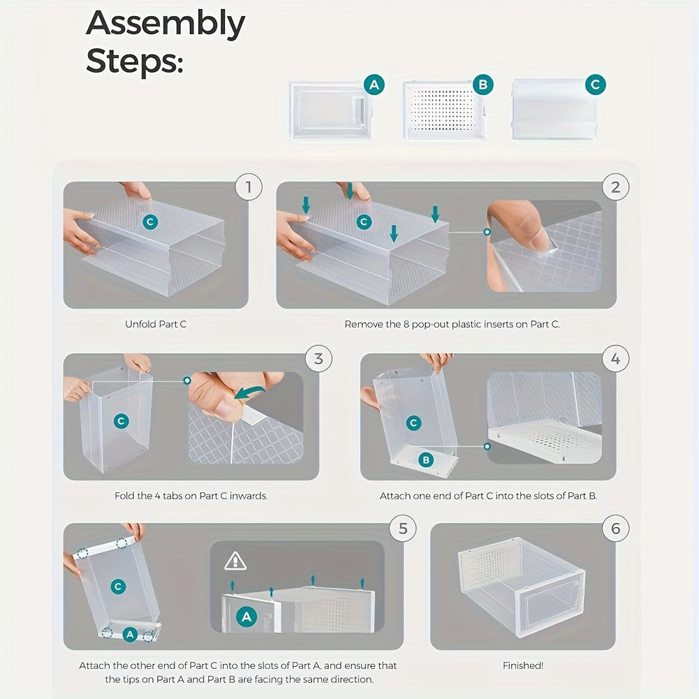 6/12/24PCS Clear Shoe Storage Boxes Stackable Foldable Sneaker Organizer Bin