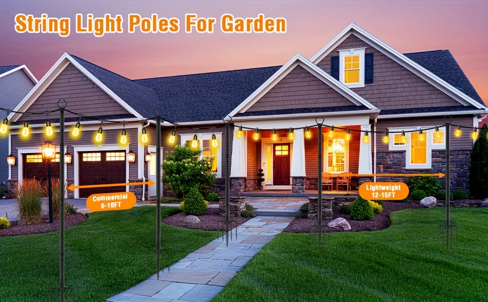 2/4/6 Pack 8.9FT String Light Poles Heavy Duty Outdoor Patio Garden