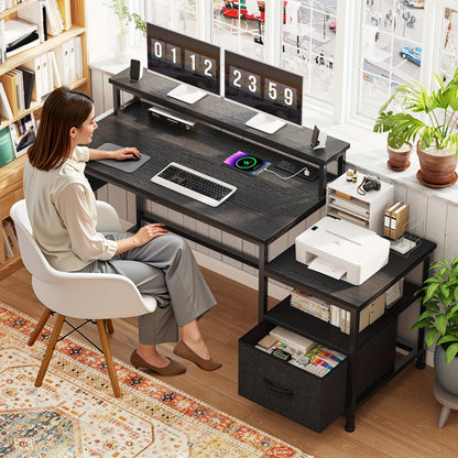 EnHomee 57" Computer Desk w/ Drawers Power Outlets Printer Shelf Home Office