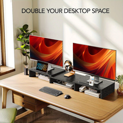 Dual Monitor Stand Riser Adjustable Desktop Organizer for PC Laptop Printer