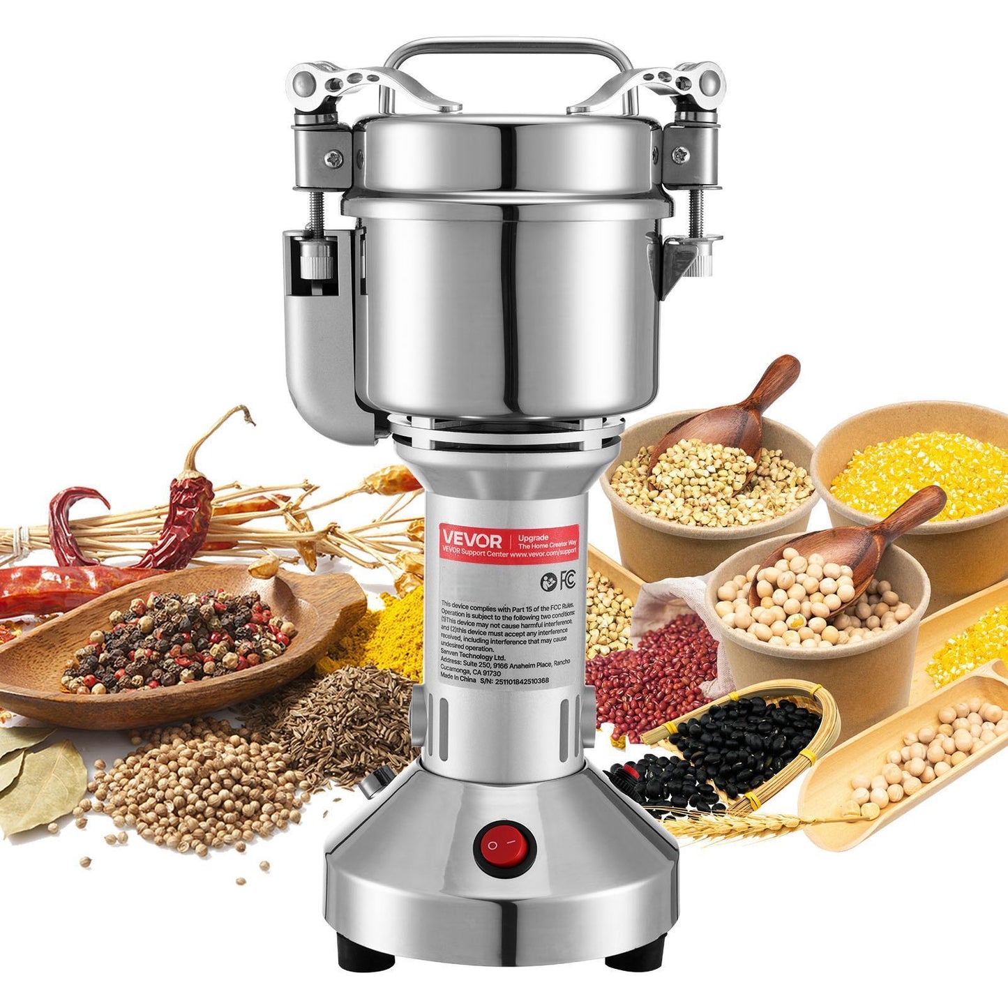850W Electric Grain Mill Grinder Stainless Steel Spice Coffee Cereal Pulverizer