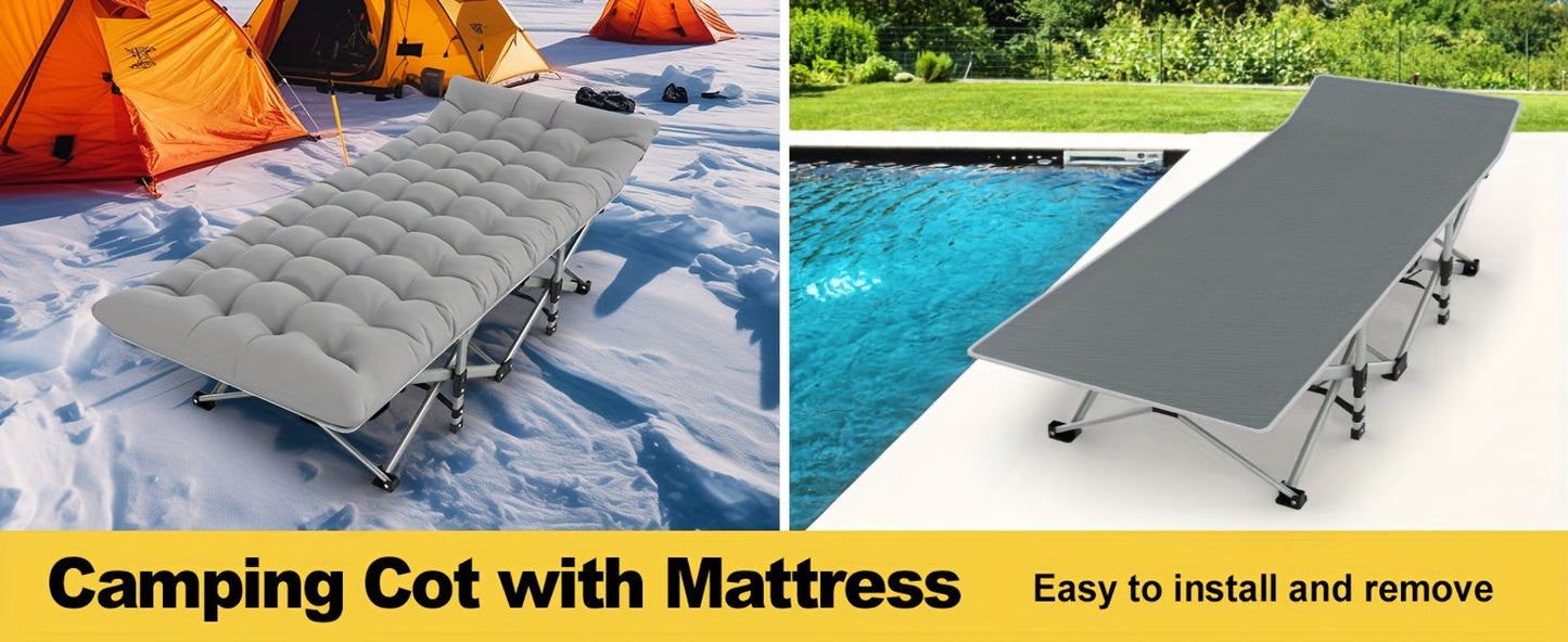 Folding Camping Cot Bed Adult Portable Heavy Duty Oxford Sleeping Cot w/ Pad Bag