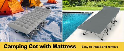 Folding Camping Cot Bed Adult Portable Heavy Duty Oxford Sleeping Cot w/ Pad Bag