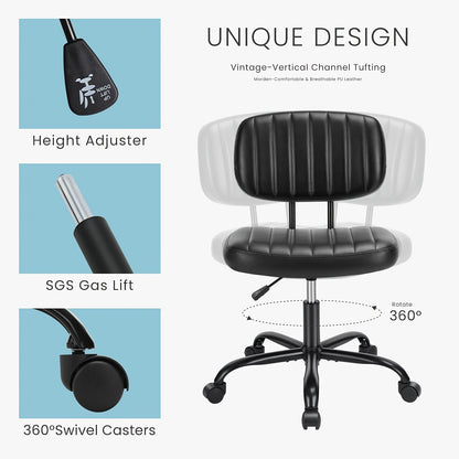 Armless Office Chair PU Leather Rolling Desk Chair Task Vanity Chair Wheels