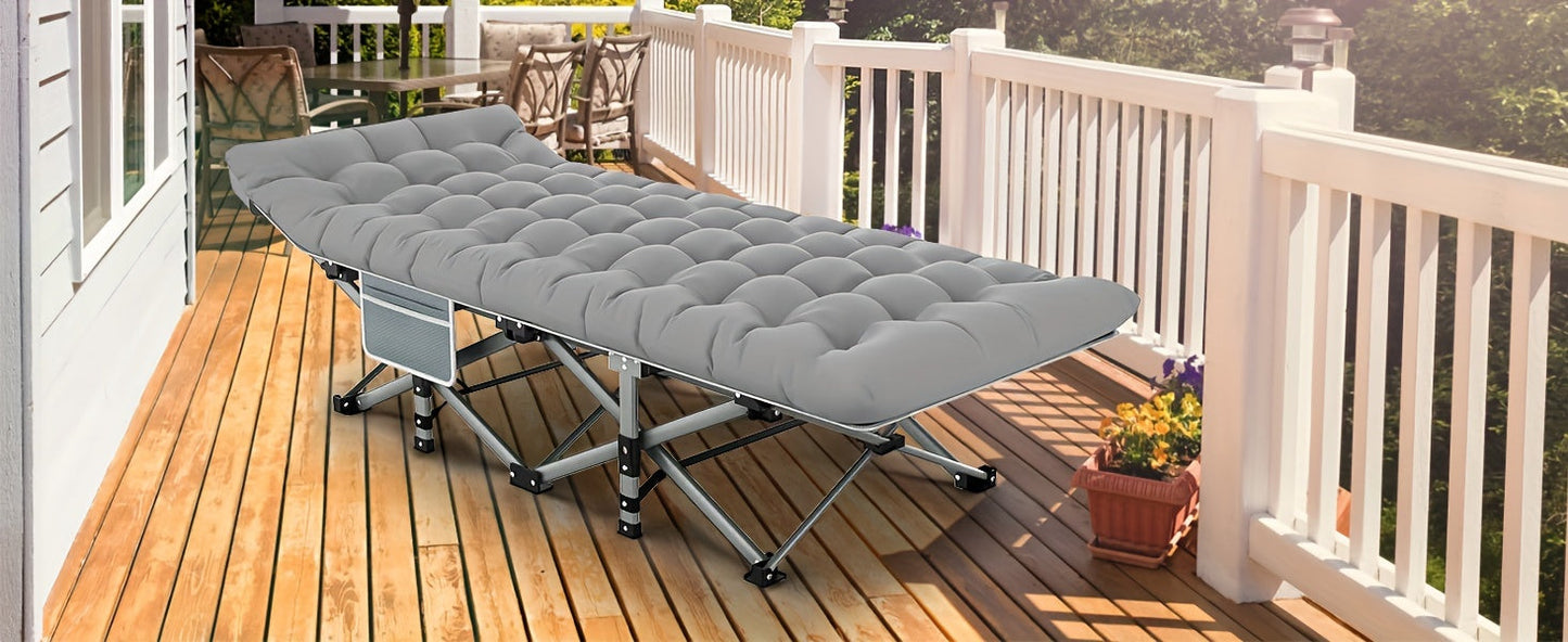 Folding Camping Cot Bed Adult Portable Heavy Duty Oxford Sleeping Cot w/ Pad Bag