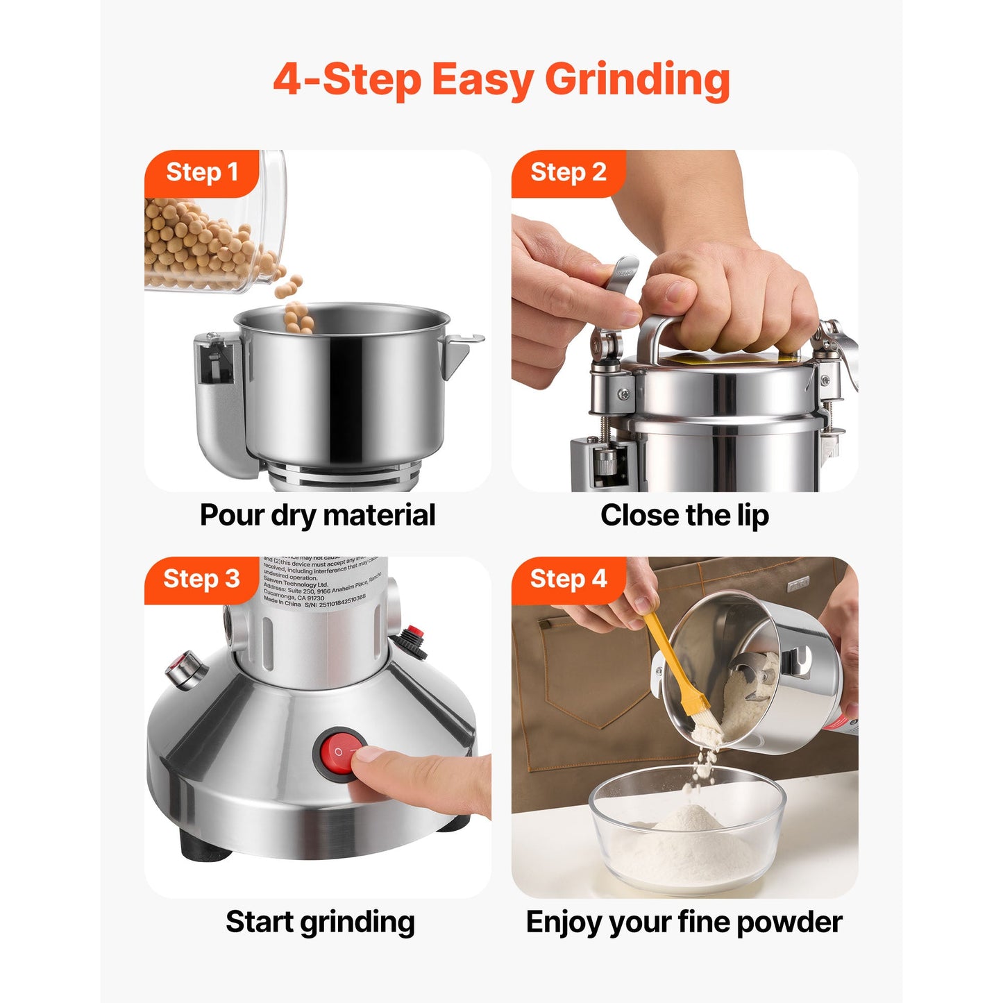 850W Electric Grain Mill Grinder Stainless Steel Spice Coffee Cereal Pulverizer