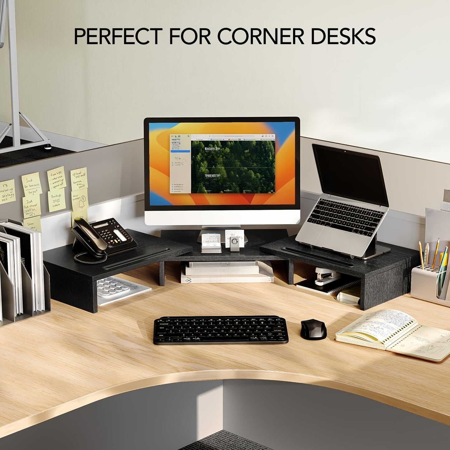 Dual Monitor Stand Riser Adjustable Desktop Organizer for PC Laptop Printer