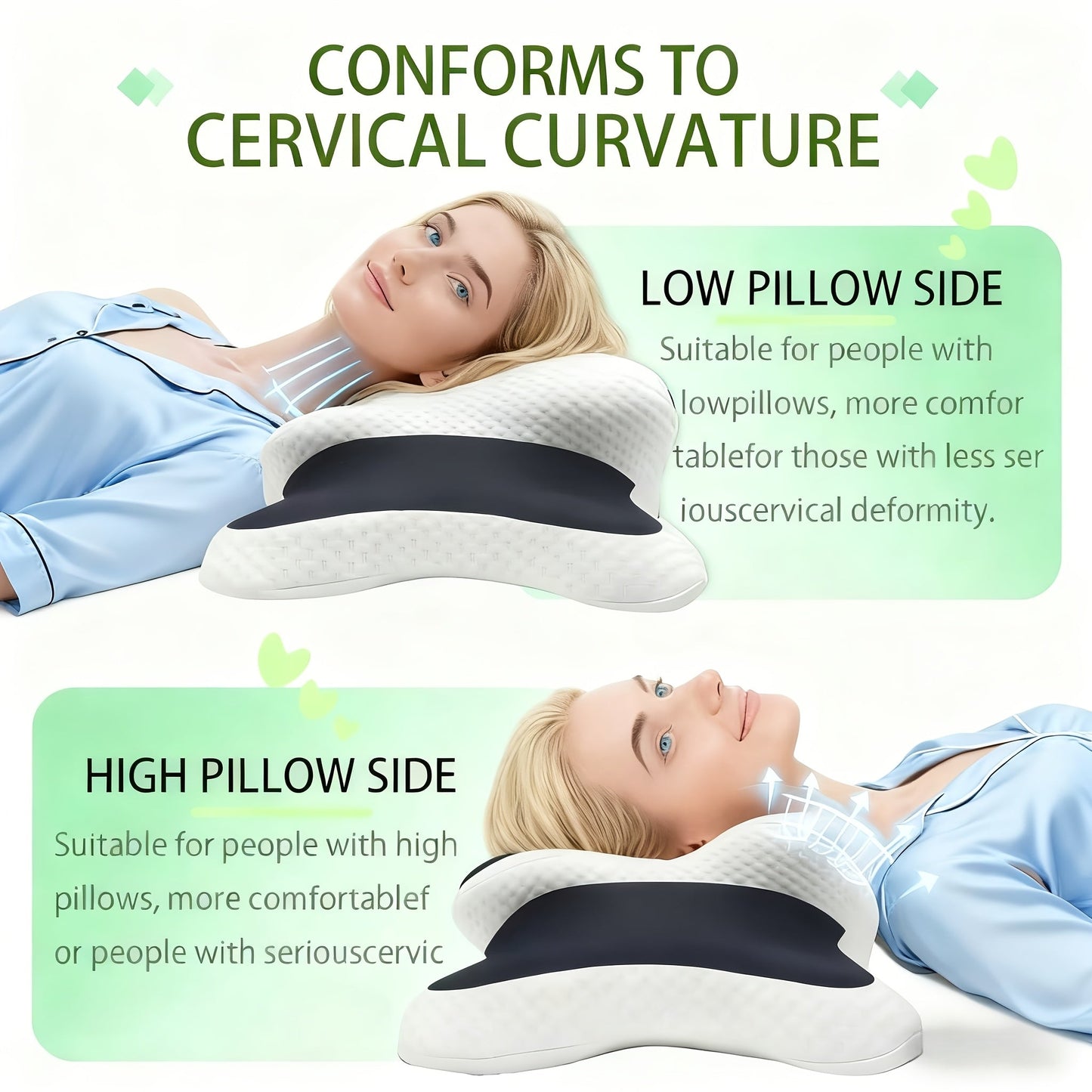 Ergonomic Cervical Memory Foam Pillow Cooling Bed Pillow Neck Support Sleep