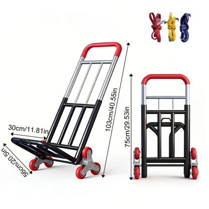 Heavy Duty Folding Hand Truck Stair Climbing Cart Portable Dolly Adjustable Handle