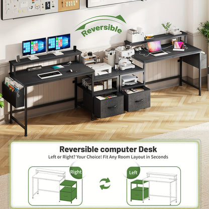 EnHomee 57" Computer Desk w/ Drawers Power Outlets Printer Shelf Home Office