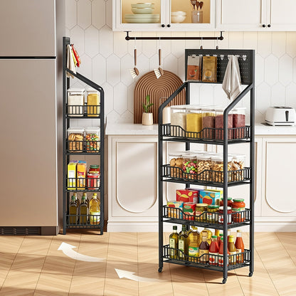 3/4/5 Tier Retail Display Rack Metal Snack Display Stand w/ Hooks & Wheels