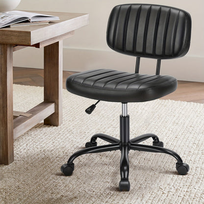 Armless Office Chair PU Leather Rolling Desk Chair Task Vanity Chair Wheels