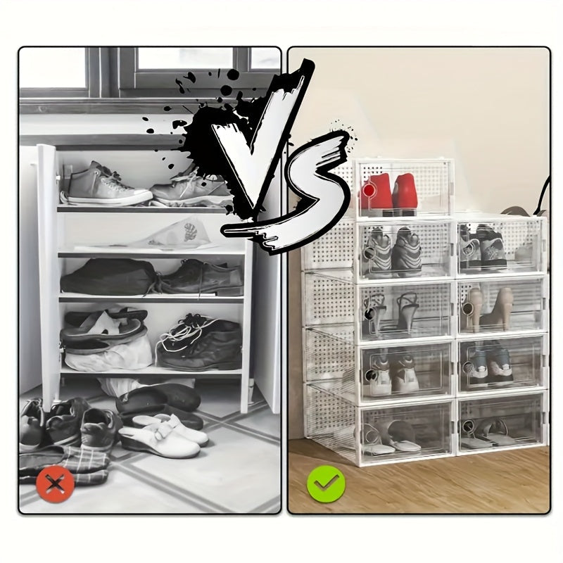 6/12/24PCS Clear Shoe Storage Boxes Stackable Foldable Sneaker Organizer Bin