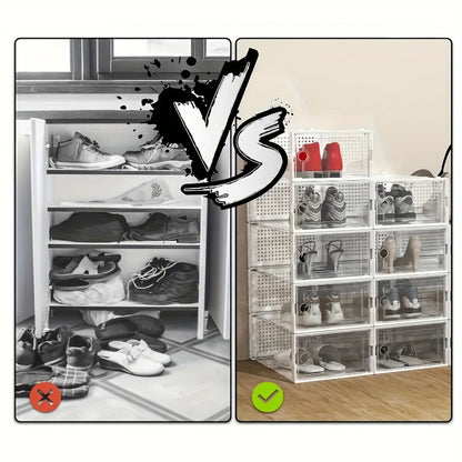 6/12/24PCS Clear Shoe Storage Boxes Stackable Foldable Sneaker Organizer Bin