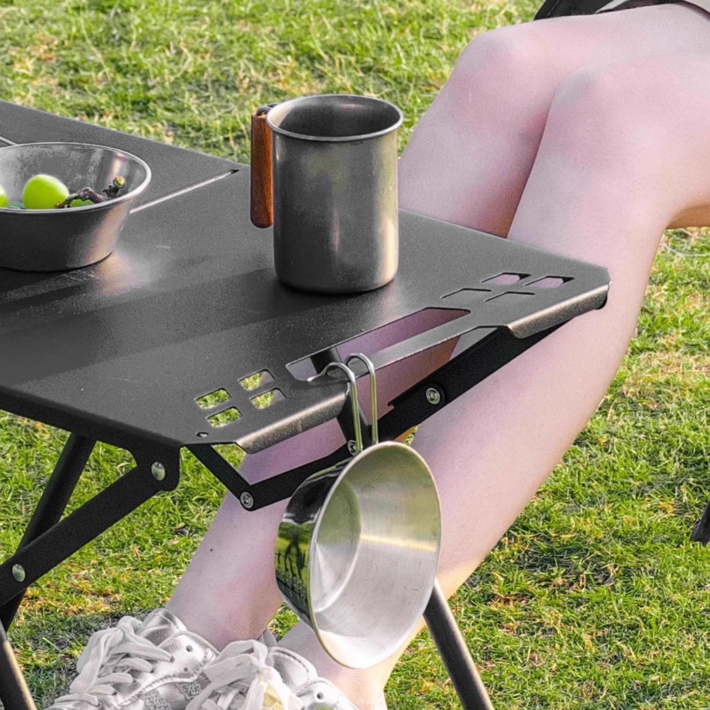 Portable Outdoor Camping Kitchen Table Folding w/ Grill Tray BBQ Picnic - Black
