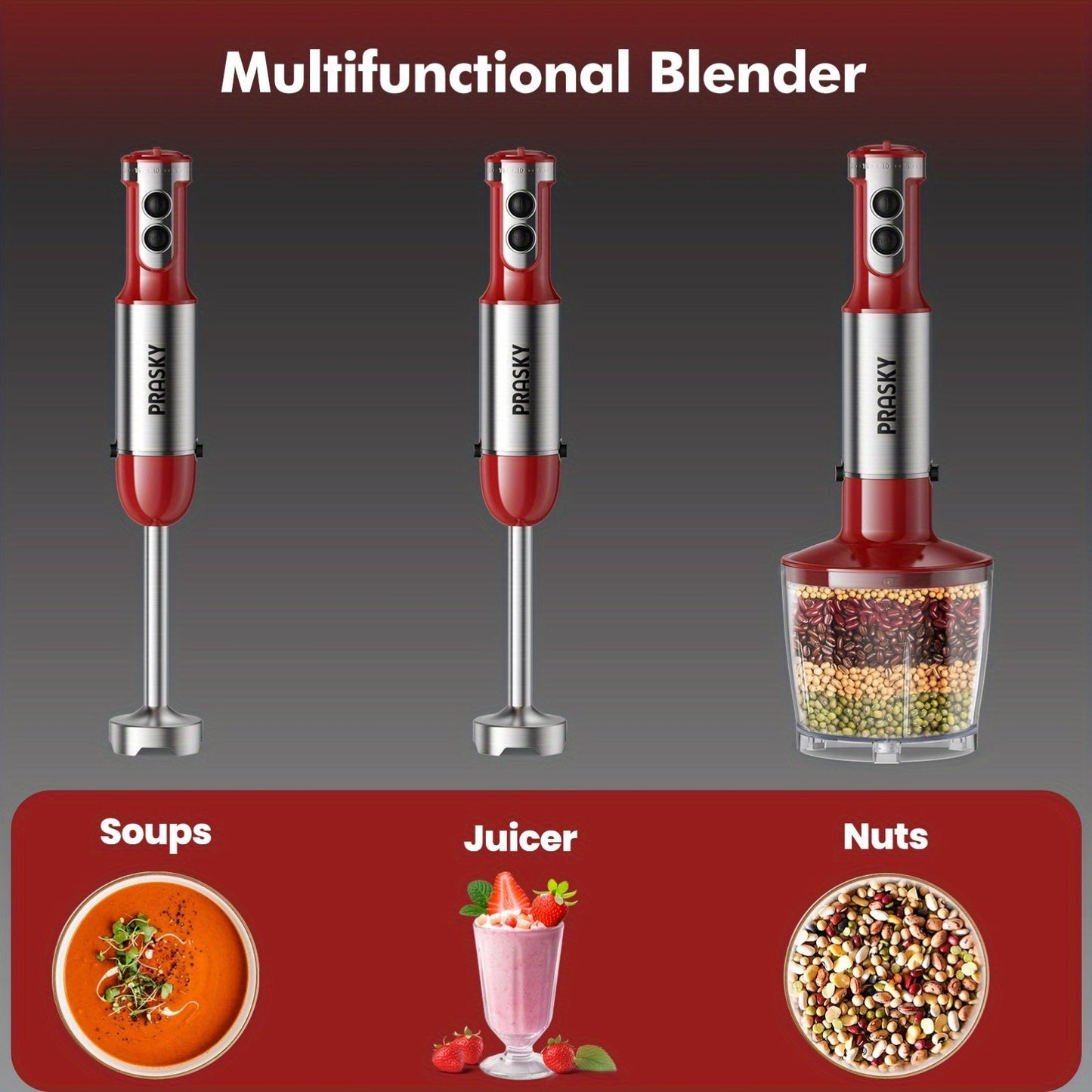 5-in-1 Handheld Stick Blender Immersion Mixer Whisk Chopper Kitchen Set