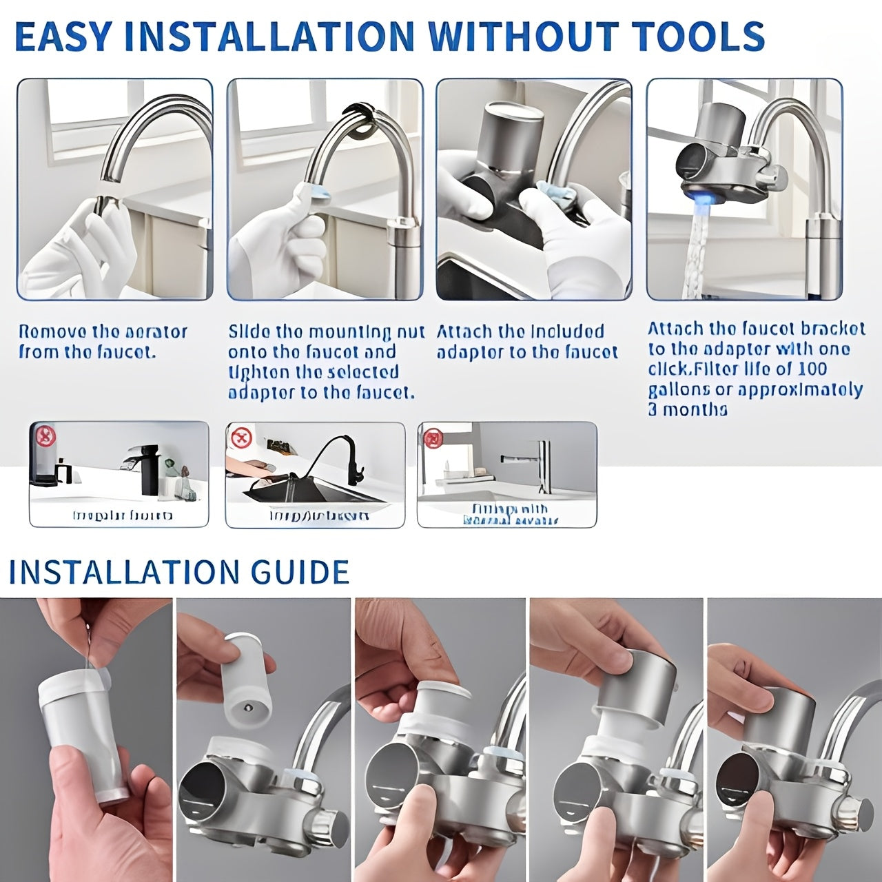 Faucet Mount Water Filter 264 Gallon Tap Filtration System w/ Temperature Display
