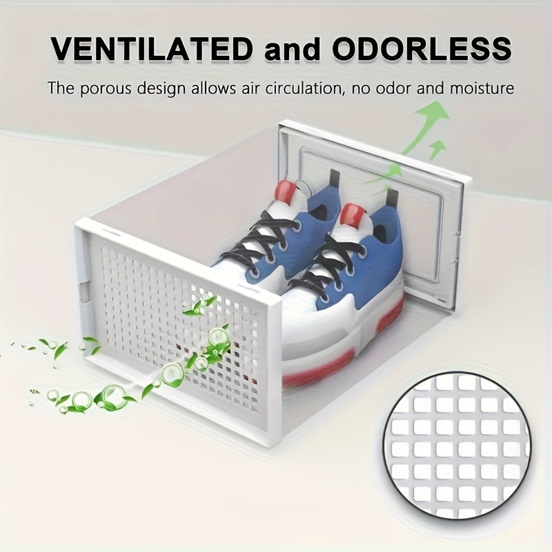 6/12/24PCS Clear Shoe Storage Boxes Stackable Foldable Sneaker Organizer Bin