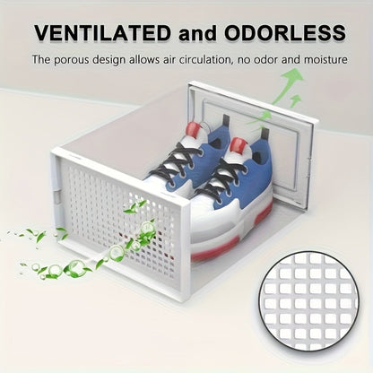 6/12/24PCS Clear Shoe Storage Boxes Stackable Foldable Sneaker Organizer Bin