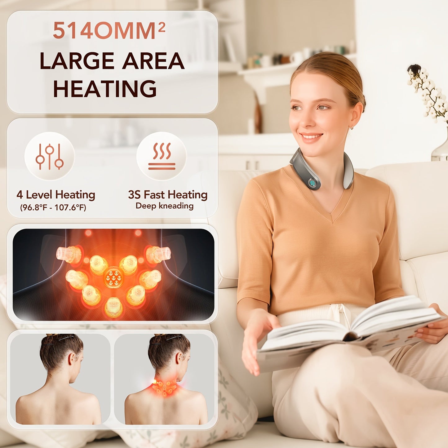 Neck Massager with Heat Cordless Portable Deep Kneading Muscle Relaxer