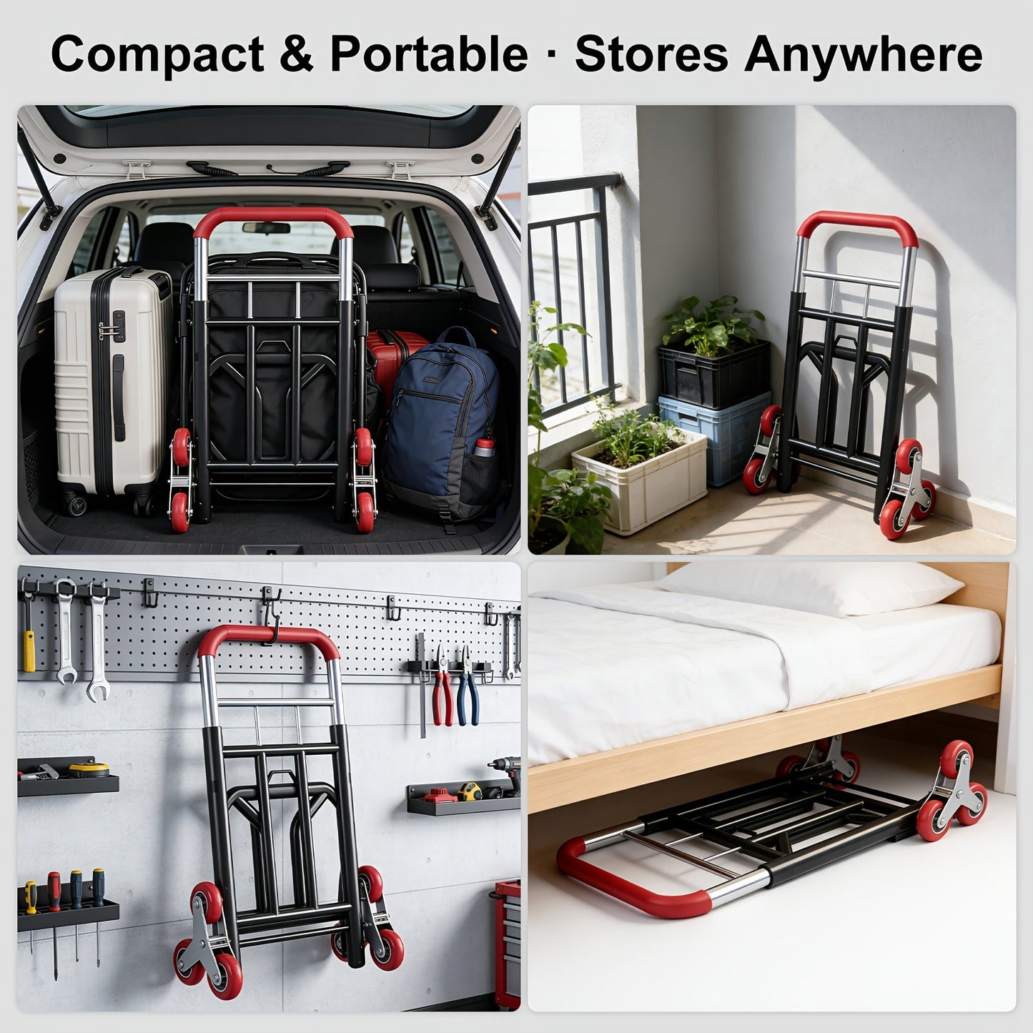 Heavy Duty Folding Hand Truck Stair Climbing Cart Portable Dolly Adjustable Handle