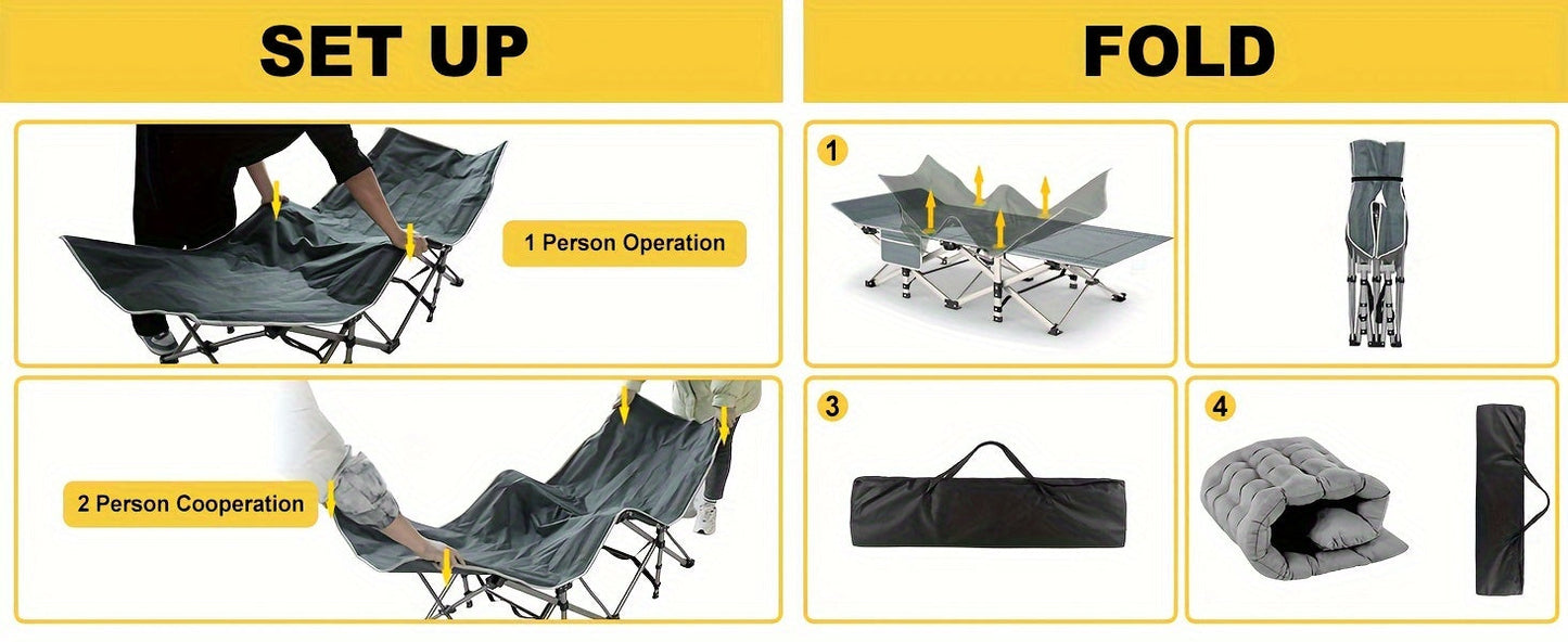 Folding Camping Cot Bed Adult Portable Heavy Duty Oxford Sleeping Cot w/ Pad Bag