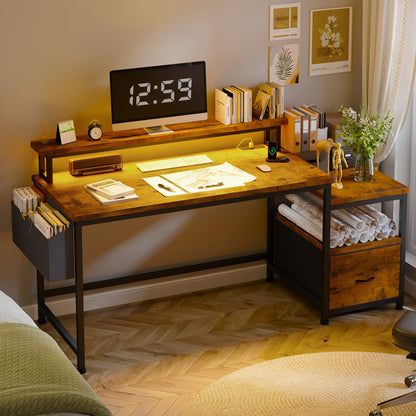 EnHomee 57" Computer Desk w/ Drawers Power Outlets Printer Shelf Home Office