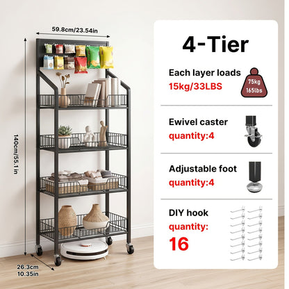 3/4/5 Tier Retail Display Rack Metal Snack Display Stand w/ Hooks & Wheels