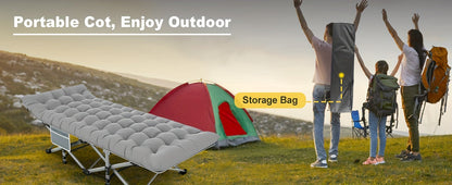 Folding Camping Cot Bed Adult Portable Heavy Duty Oxford Sleeping Cot w/ Pad Bag