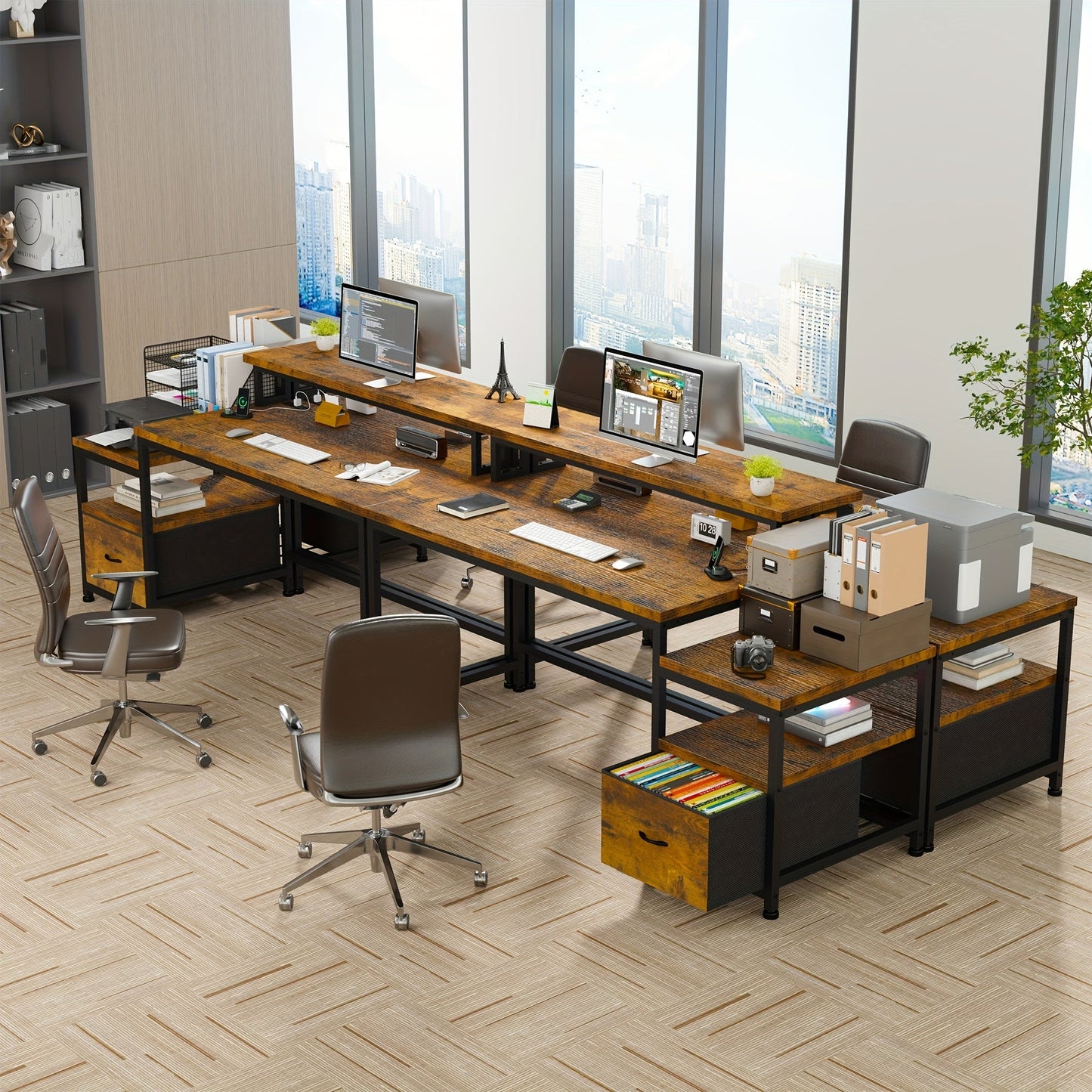 EnHomee 57" Computer Desk w/ Drawers Power Outlets Printer Shelf Home Office