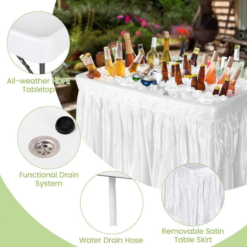 4ft Folding Ice Table with Drain Portable Cooler Table Party Fill & Chill White