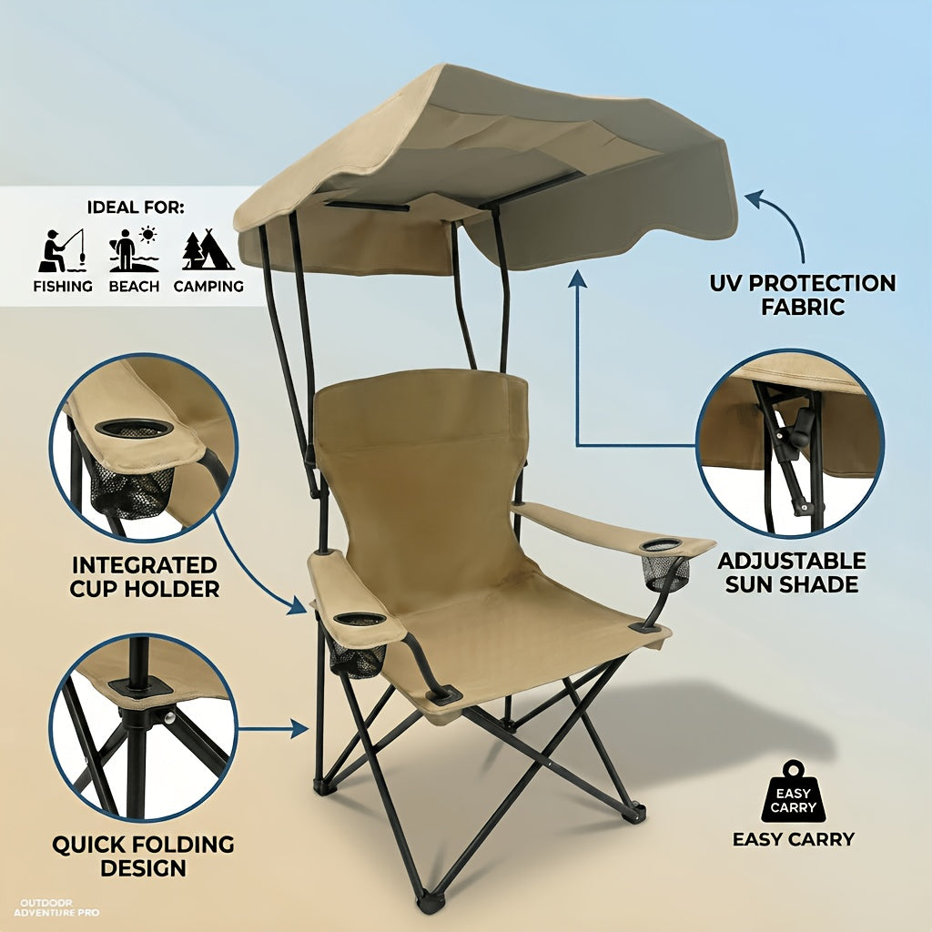 Outdoor Camping Chair w/ Canopy Foldable Portable Chair Cup Holder Carry Bag