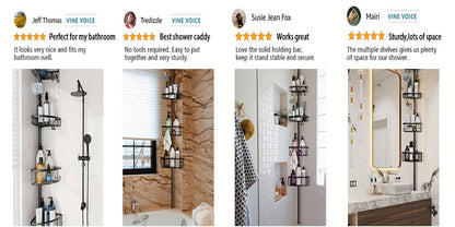 4-Tier Corner Shower Organizer Telescopic Pole Rustproof Bathroom Storage Black