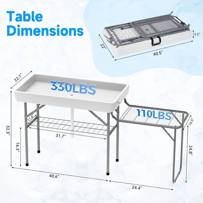 4ft Folding Ice Table with Drain Portable Cooler Table Party Fill & Chill White