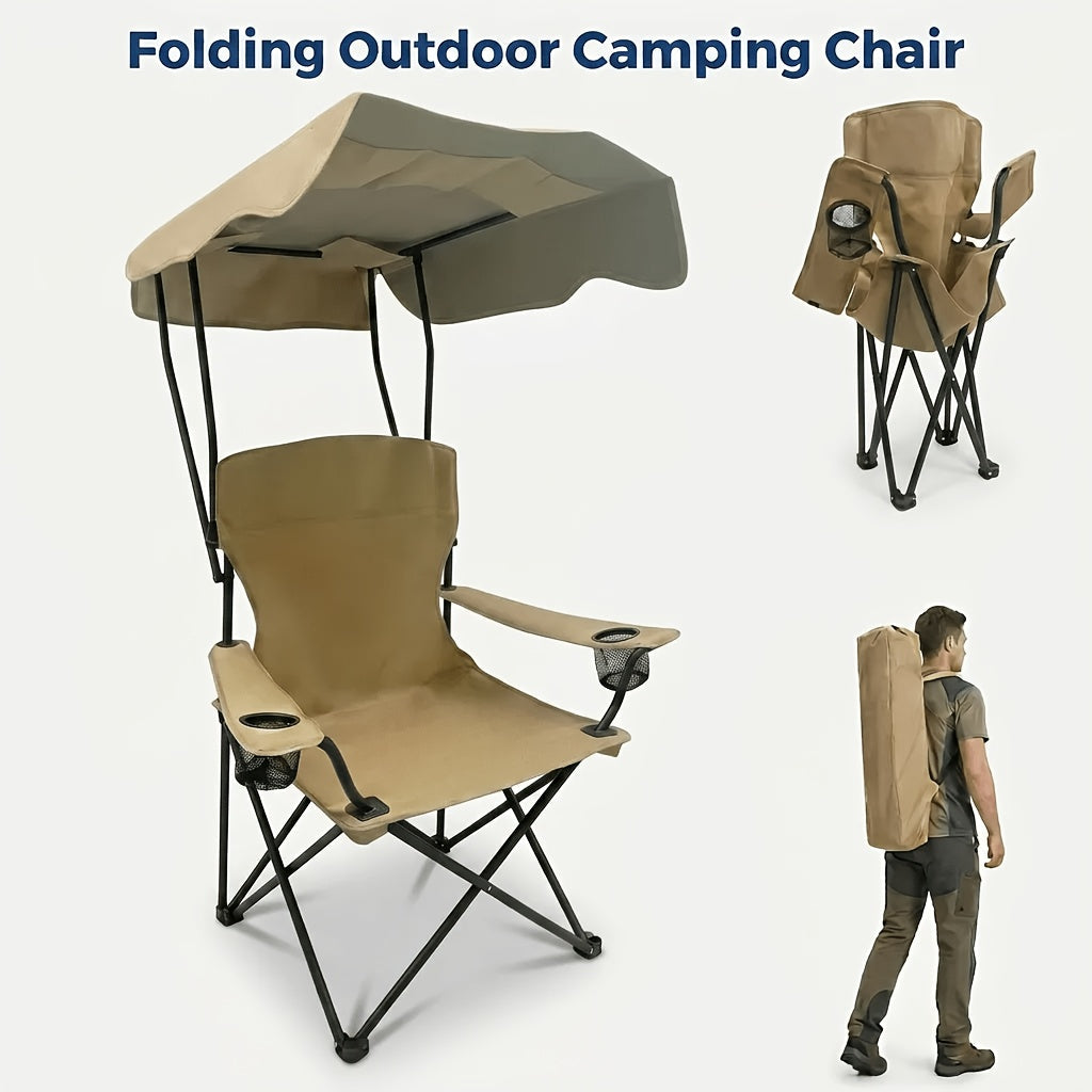 Outdoor Camping Chair w/ Canopy Foldable Portable Chair Cup Holder Carry Bag