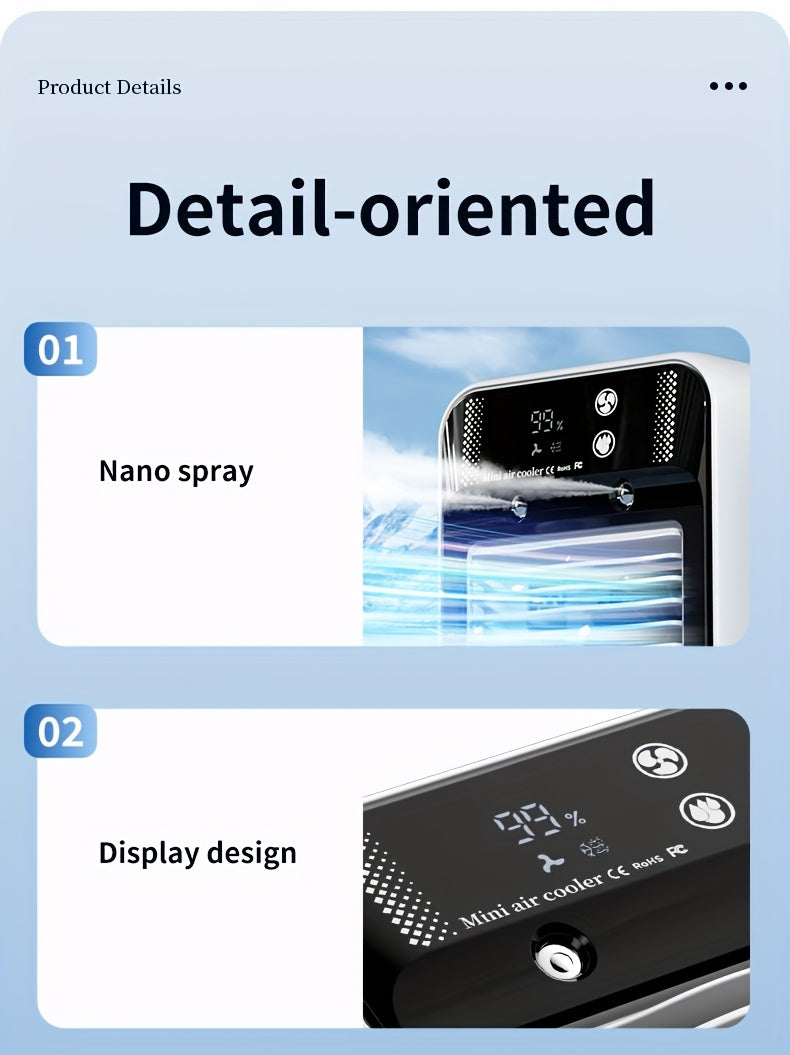 Portable Air Cooler Fan 6000mAh Rechargeable USB-C Personal Cooling Fan
