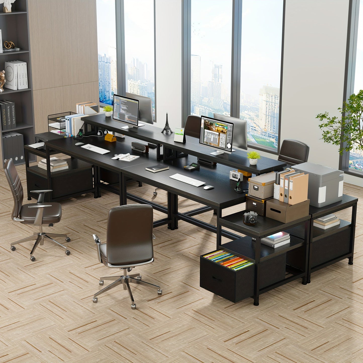 EnHomee 57" Computer Desk w/ Drawers Power Outlets Printer Shelf Home Office