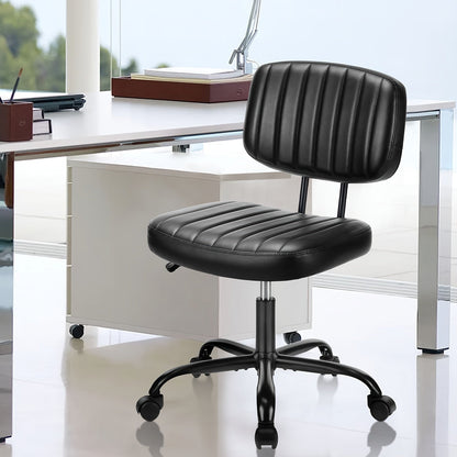 Armless Office Chair PU Leather Rolling Desk Chair Task Vanity Chair Wheels